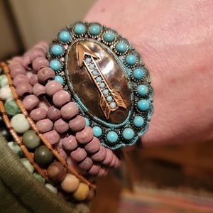 Turquoise beaded Arrow Vtg Patina Boho hippie South western bracelet
